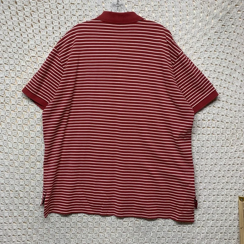 VTG Polo Ralph Lauren Polo Shirt Mens XL Red Striped 100%pima Cotton Short Sleev